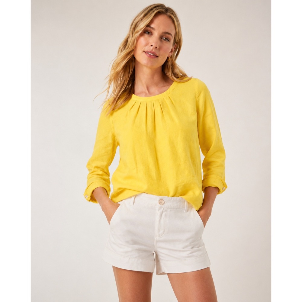 J.Crew Womens Pleated Linen Blouse Size 2 Coastal Summer Yellow Top Sunny Bright